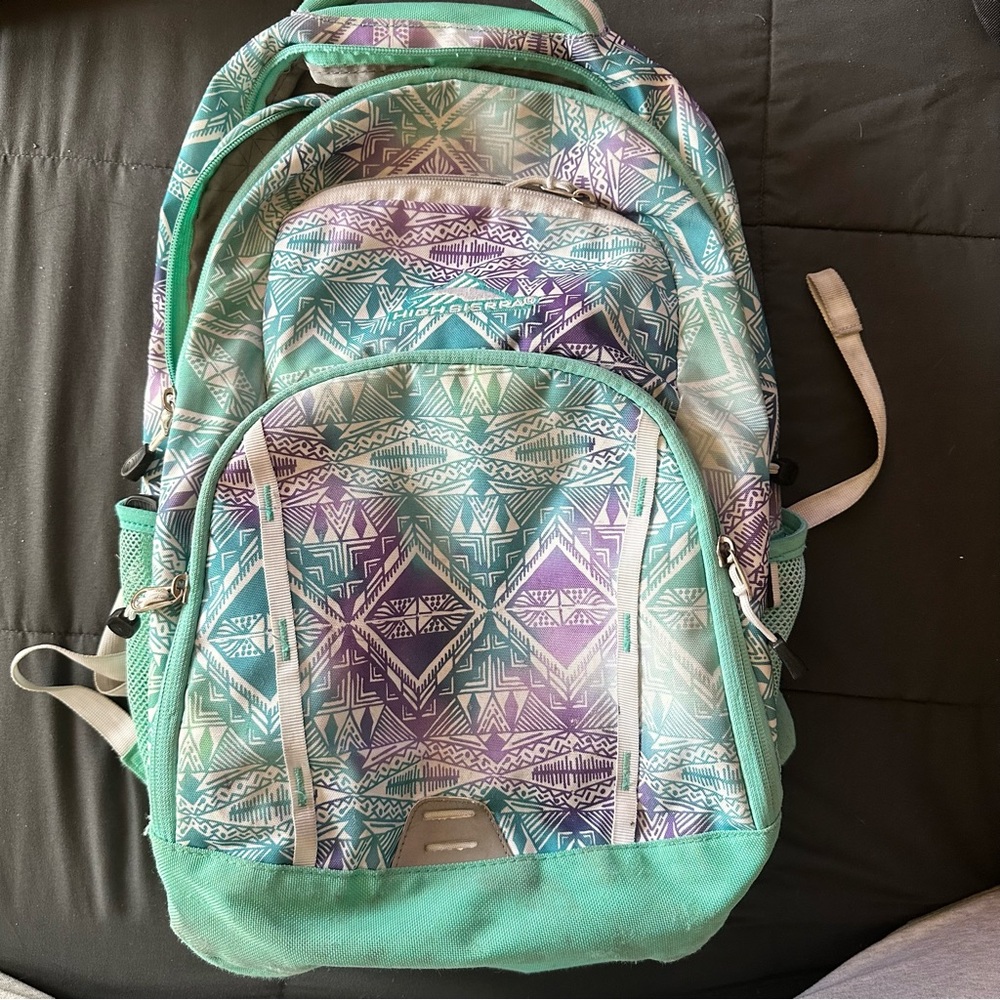 High Sierra Tribal Print Backpack in Teal/Purple/Blue